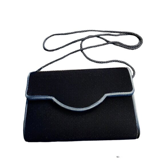 Carla Marchini Rare Vintage Black Velvet Evening Bag Crossbody/Shoulder Carry - Picture 2 of 5